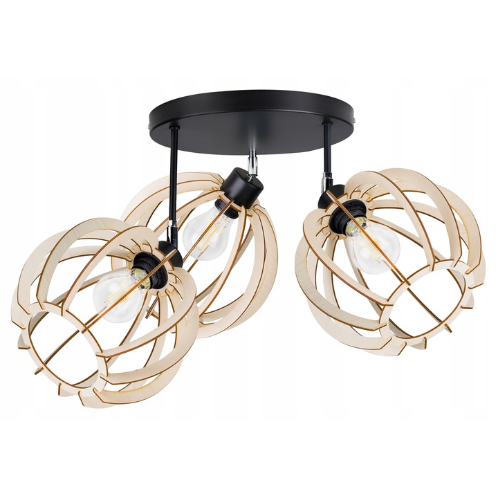 Plafoniera LED-ONE, model KULA, 3 surse de iluminat, inaltimi ajustabile 5-20cm, negru/natur