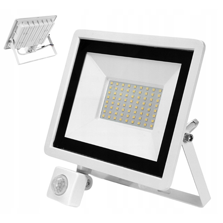 Proiector LED 50W cu senzor de miscare, 4500lm, alb, 20,6x16x3,5mm