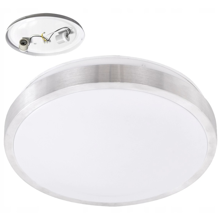 Plafon 2 x E27, rotund, argintiu, 33cm, set aplice si plafoniere