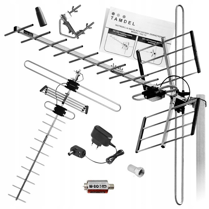 Antena TV TAMDEL TAZ-13 cu amplificator 20 dB, suporta DVB-T2, 4K, montaj simplu, exterior