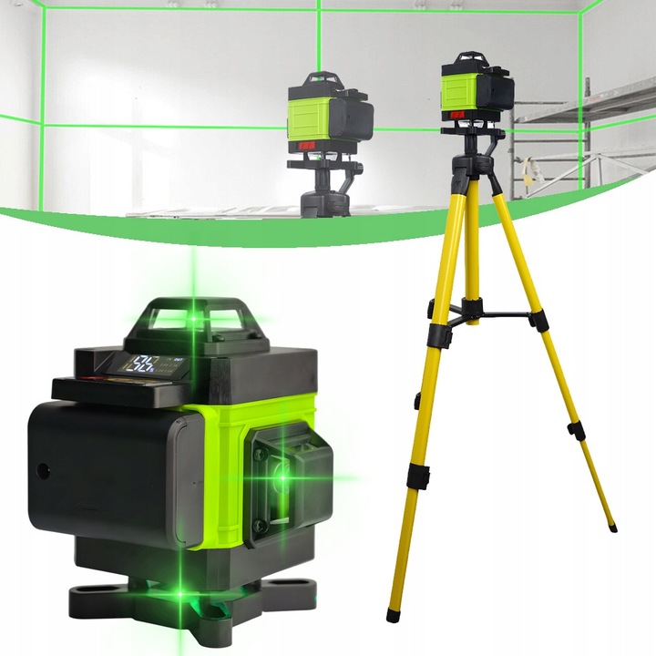 Nivel laser 360, verde, 16 linii, set complet cu stativ, telecomanda, baterii, geanta transport.