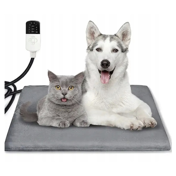 Mata incalzita electrica pentru animale, 70x50cm, 9 niveluri de temperatura, cu husa detasabila