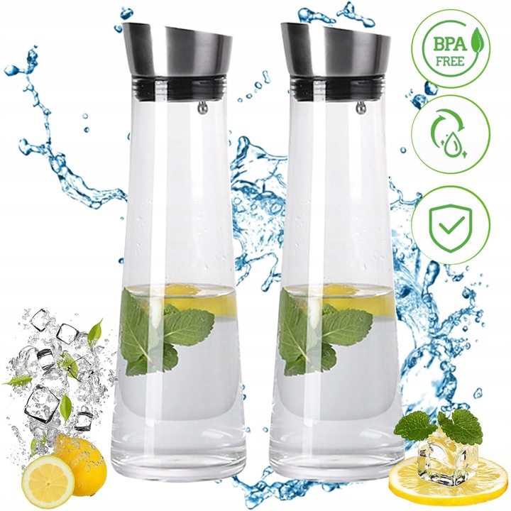 Carafa din sticla, 1 litru, cu capac si cioc, set