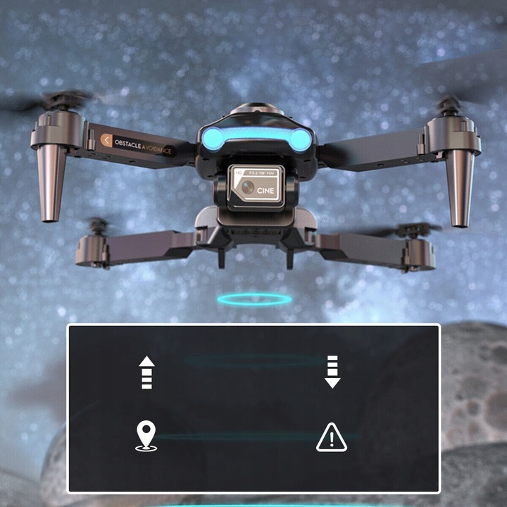 Dron cu camera HD 1080p, functie WiFi, 15 minute zbor, dimensiuni 25x25cm, set complet cu 3 baterii