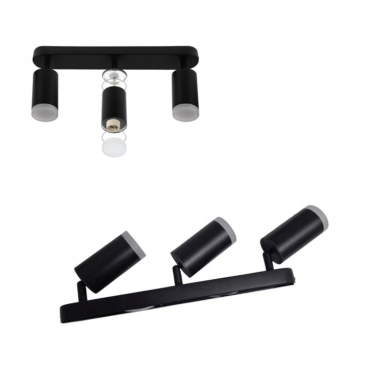 Spoturi triple GU10, IP44, reglabile, negru, 380x143x53mm