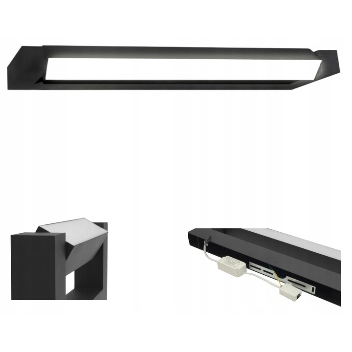 Aplica LED, neagra, 12W, 600x140x40mm, IP44, pentru baie, hoteluri, saloane de infrumusetare
