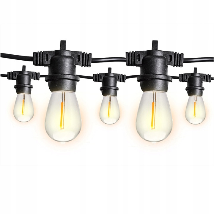 LED гирлянд 20м, 40 крушки E27, 1W, 2700K, IP44, за външна употреба