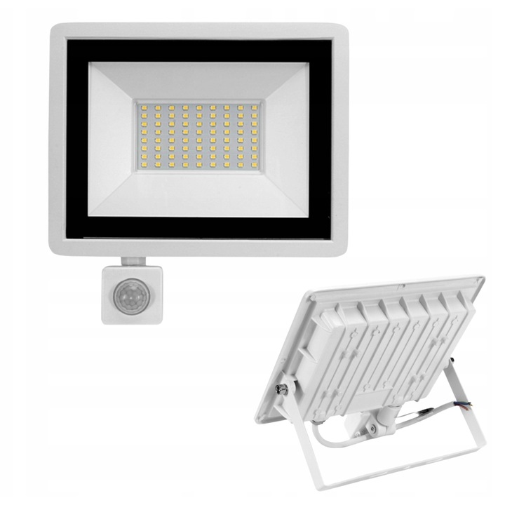 Proiector LED 50W cu senzor de miscare, 4500lm, alb, dimensiuni 20,6x16x3,5mm