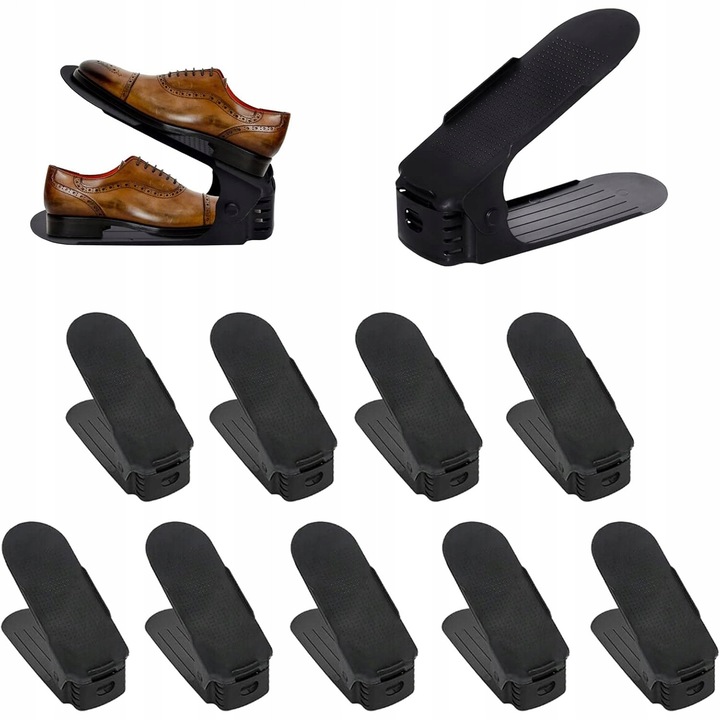 Set 10 suporturi pentru incaltaminte, negru, material PP, dimensiune 25,5x25,5x9,5cm