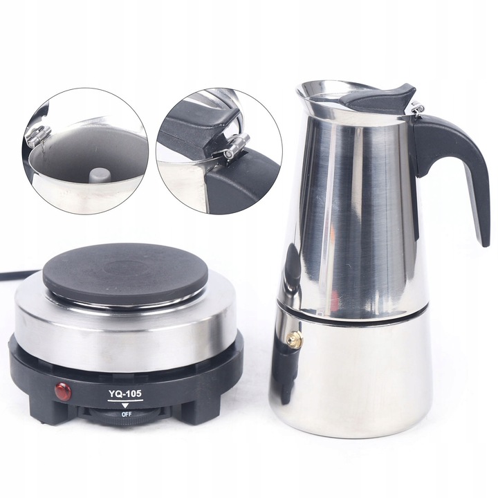 Elektromos kávéfőző főzőlappal, 300ml, 6 csésze, inox, YQ-105 modell