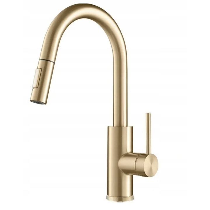 Baterie bucatarie, aur mat, cu control tactil, duza retractabila, 360°