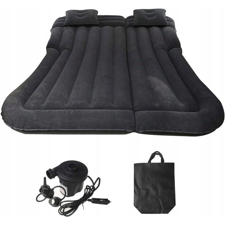 Saltea camping 2in1, 175x135x5cm, PVC, cu perna integrata, pompa electrica inclusa