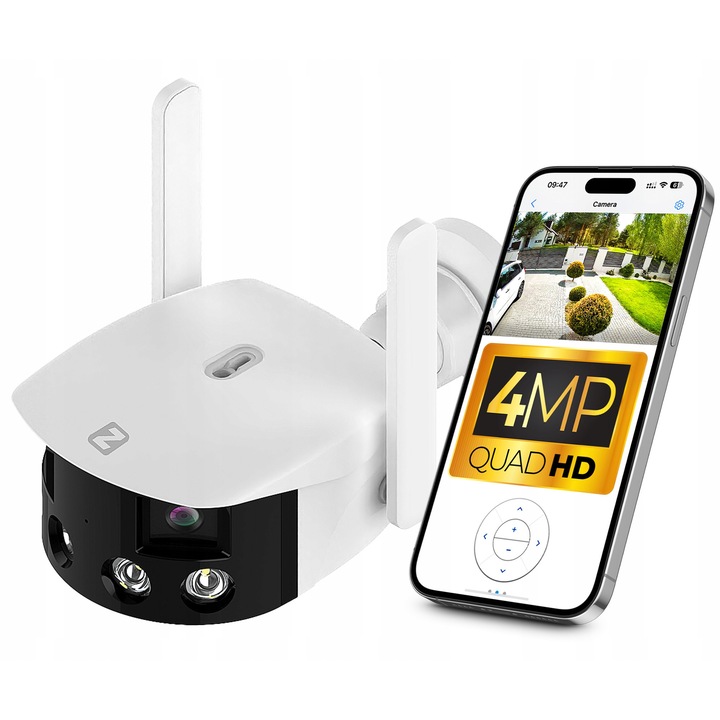 IP WiFi камера за наблюдение 4MP, Zintronic, панорамна 180°, бяла, 124x72x201mm
