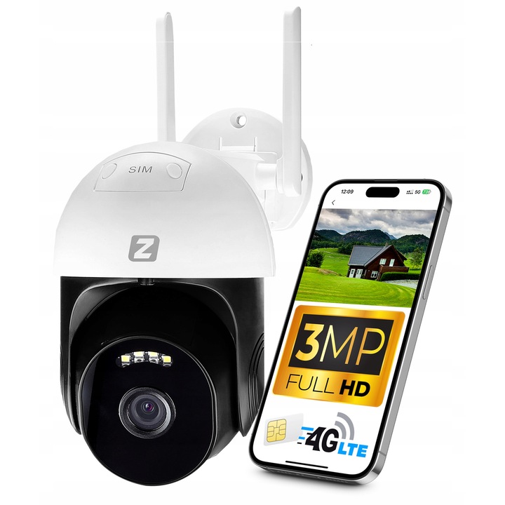 IP камера за наблюдение Zintronic 2MP, 1920x1080, детекция на движение, двупосочна комуникация, 4G LTE, размери 100x140x165mm