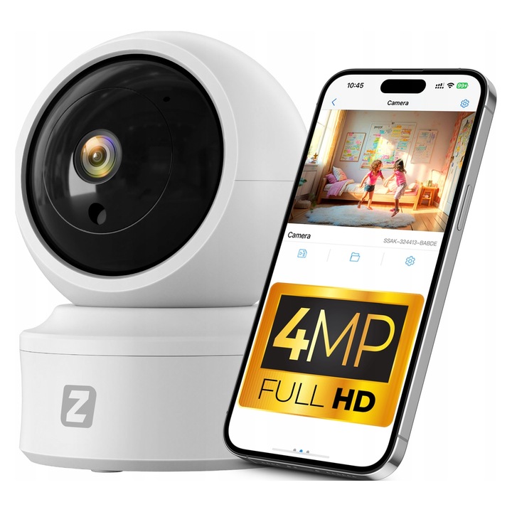 IP ротационна WiFi камера за наблюдение Zintronic 4MPx, детекция на движение, двупосочно аудио, 80x115mm