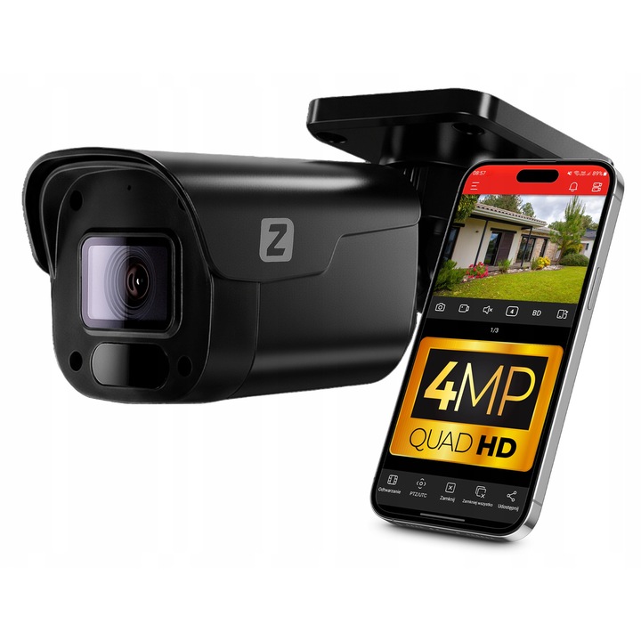 IP камера за наблюдение Zintronic 4MPx, 30м IR, 3.6мм, аудио, IP66, черна