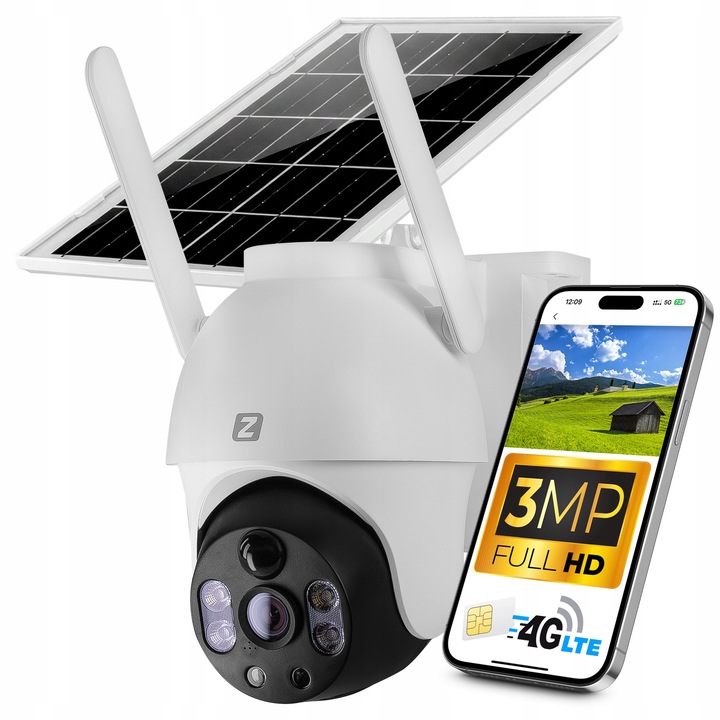 Камера за наблюдение Zintronic, ротационна, соларна, 4G, 3MPx