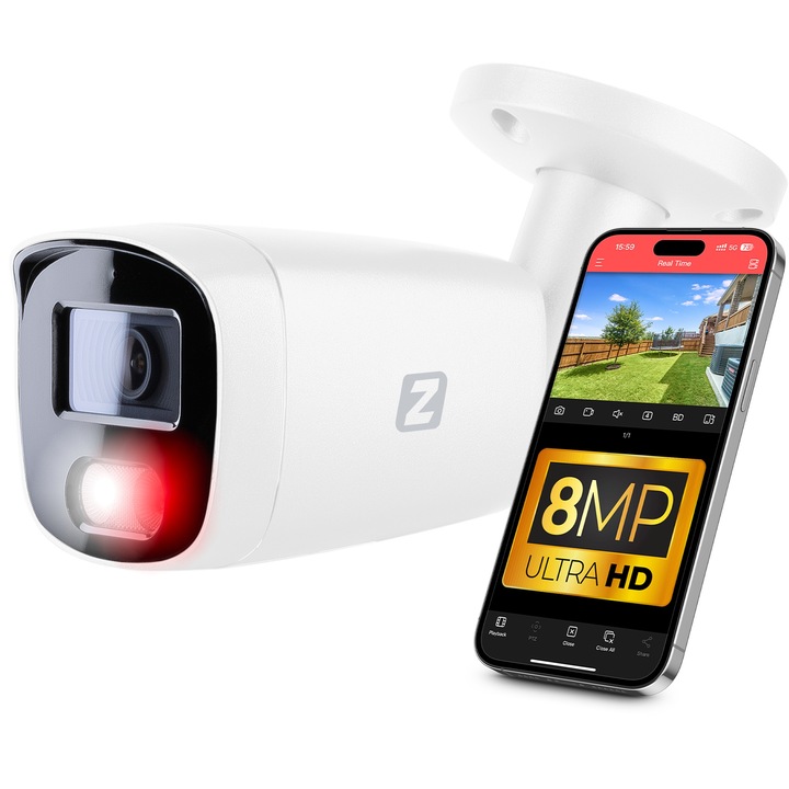 Камера за наблюдение Zintronic 8MP 4K UHD, IP, IP67, Аудио, Комплект, Метал