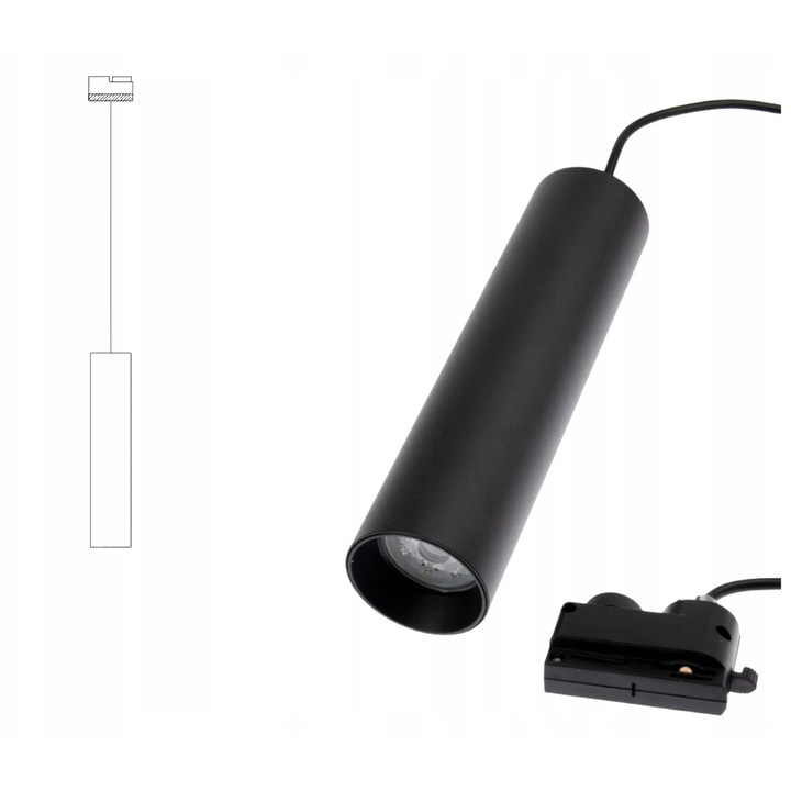 Tuba synowa GU10 20cm, neagra, 1 faza, pentru sina de iluminat