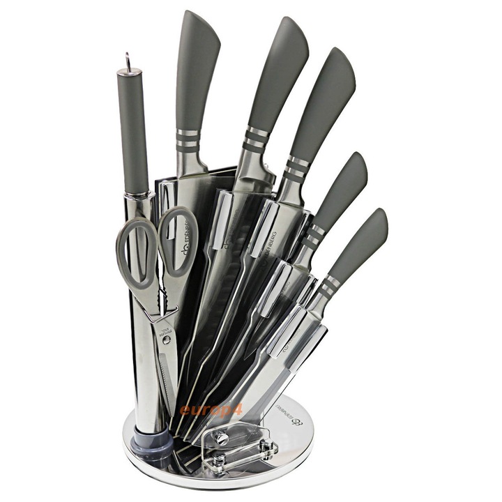 Set de cutite Edenberg 8 piese, inox, suport rotativ, ergonomic, 33x20cm