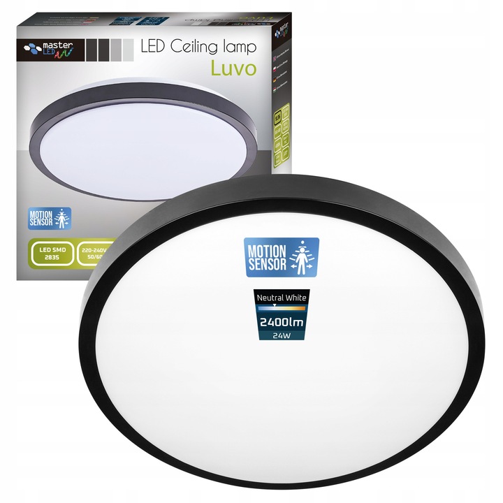 Plafon LED Masterled 24W, 4000K, cu senzor de miscare, negru, O32.5cm