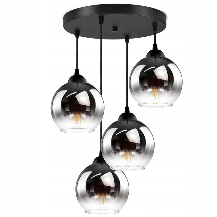 Lustru Luxolar cu 4 abajururi grafit-transparent, dimensiuni 15x13cm, montaj simplu