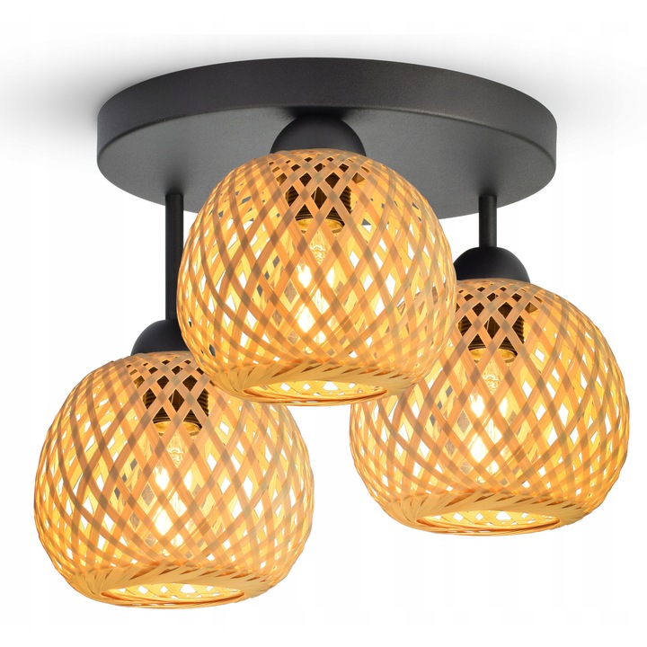 Lampa de tavan BOHO Bambusowa Pleciona E27 LED Neagra 584-ER3, 0,9kg, 230V