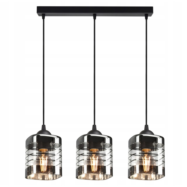 Lustra suspendata Luxolar, 3 abajururi din sticla, metal negru mat, dimensiuni ajustabile