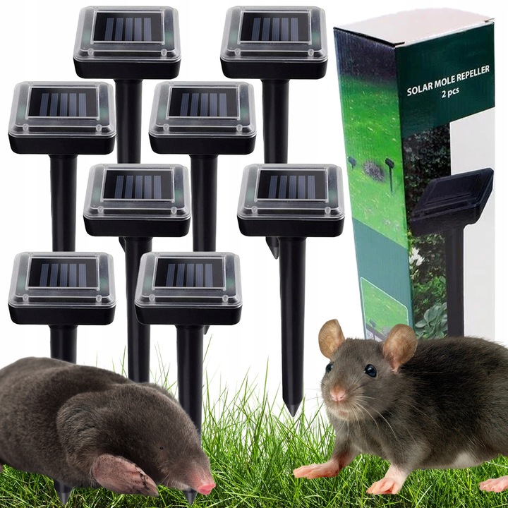 Комплект от 8 соларни устройства за прогонване на вредители, Lewer, 3400 кв.м, черен, 5,7x5,7x25см