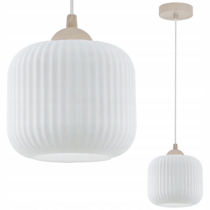 Лампа Lustra Light Home RIFFLE, бяла, бежова, 15x100см, висяща лампа със стъклен абажур