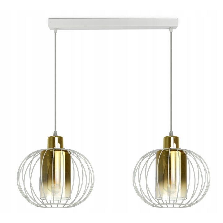 Lampa suspendata Luxolar, metal alb, abajur transparent, dimensiuni ajustabile, complet asamblata