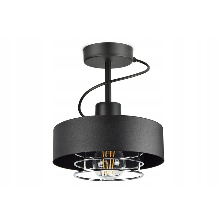 Fekete fém mennyezeti lámpa króm díszítéssel, Loft stílus, 60W, E27, 230V