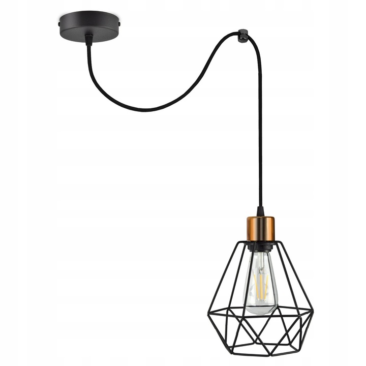 Lampa suspendata Luxolar, model Pajak, neagra cu elemente din cupru, 20x20cm, pentru camere de 6-9 m2