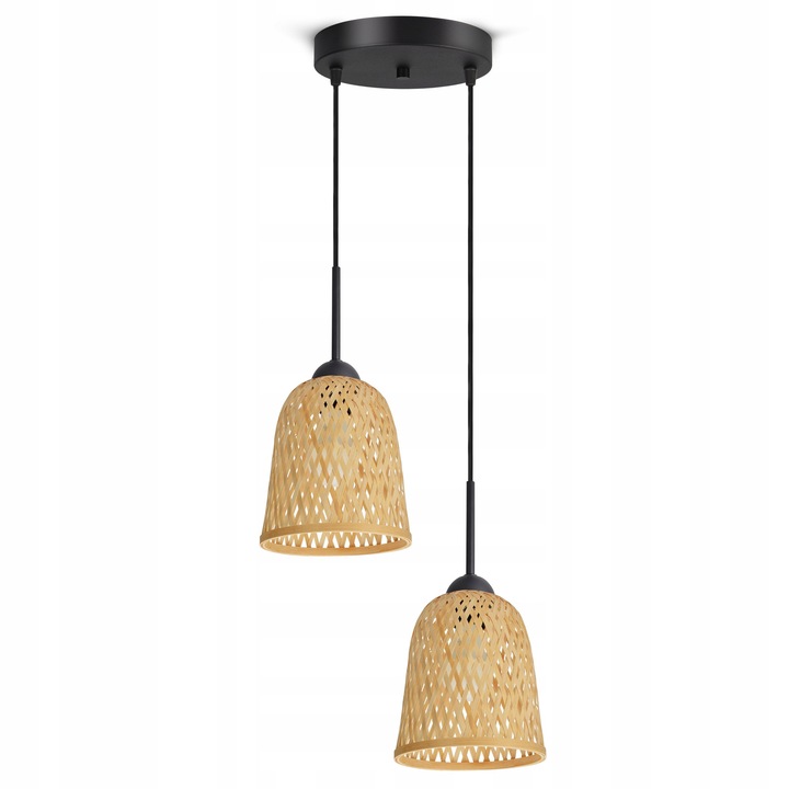 Висяща лампа от бамбук, Luxolar, BOHO, бежов/черен, E27, 100см