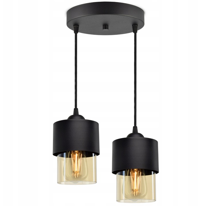 Lampa suspendata Luxolar, metal negru si sticla miere, dimensiuni 15x12cm, design modern, complet asamblata