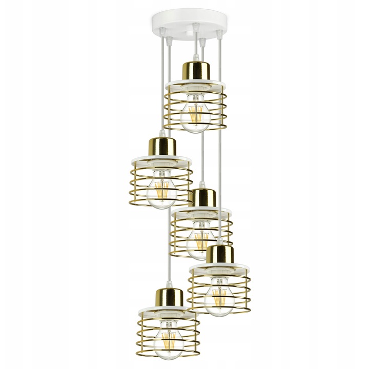 Lampa suspendata GLAMOUR, alb lucios cu detalii aurii, set complet, 15x100cm