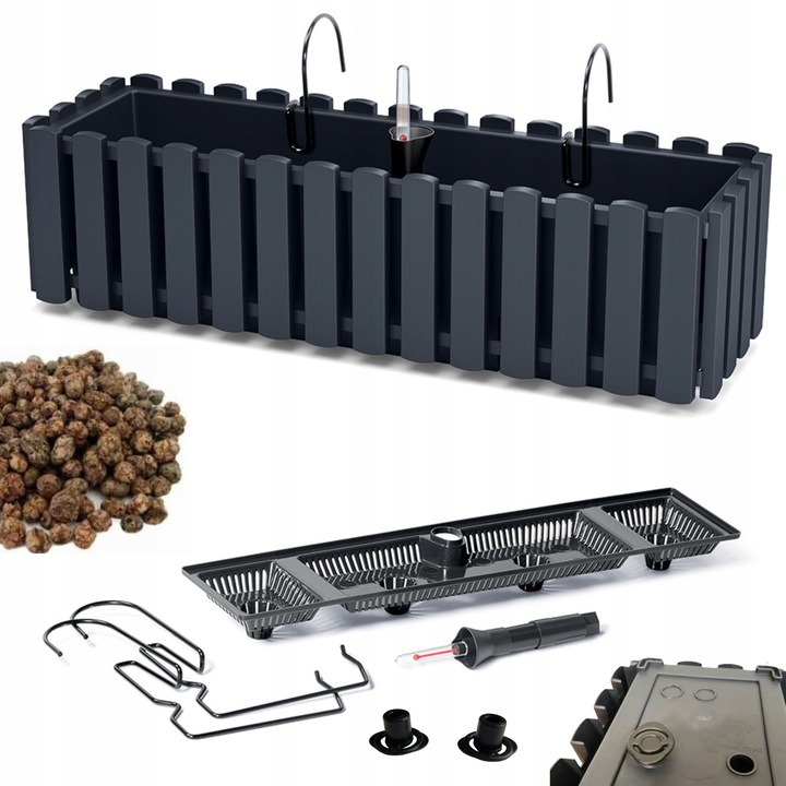 Set 3x Ghiveci balcon Boardee Fencycase 600W + Keramzyt 3l, Antracit, 58x18x16,5cm