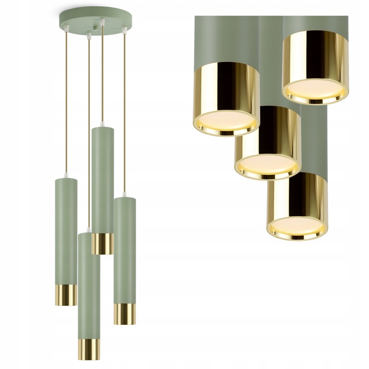 Lampa suspendata LED, Luxolar, tuba, salvie, detalii aurii, 1,6 kg