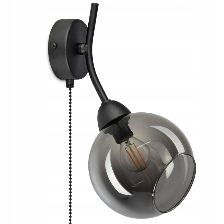 Аплик Luxolar, лампа с абажур от графитено стъкло, 15 см, с верижен превключвател, матово черен