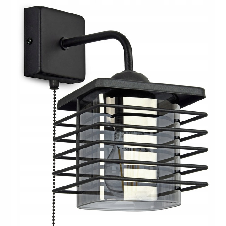 Аплик Luxolar, аплик с метална основа, опушено стъклено абажур, 13x13x13см, черен