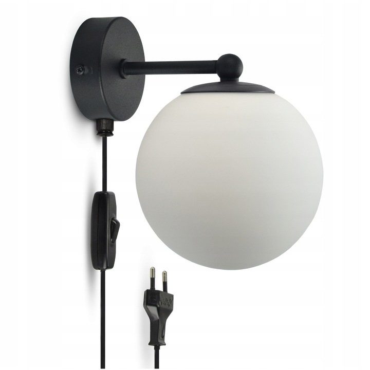 Аплик Luxolar, черен мат метал, бяло стъкло, 14см, с ключ и контакт