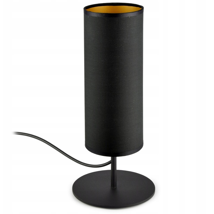 Lampa de masa decorativa Luxolar, tuba neagra, abajur auriu, 10x24cm
