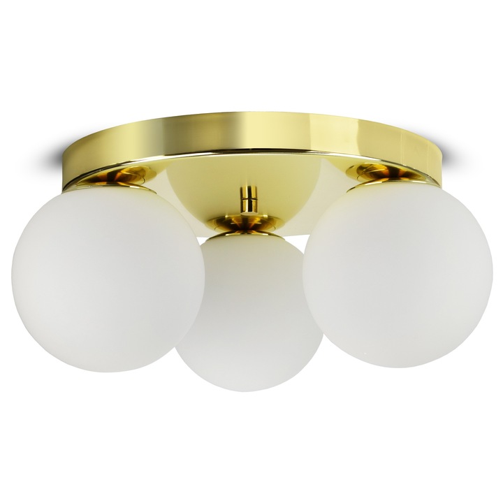 Luxolar Gold Glass mennyezeti lámpa, fém, fehér üveg búra, 14cm, komplett szett