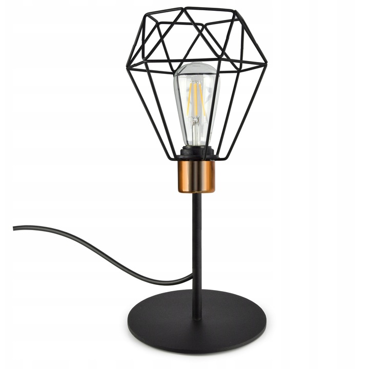 Lampa de masa decorativa Diament, Luxolar, neagra cu elemente din cupru, 20x20cm