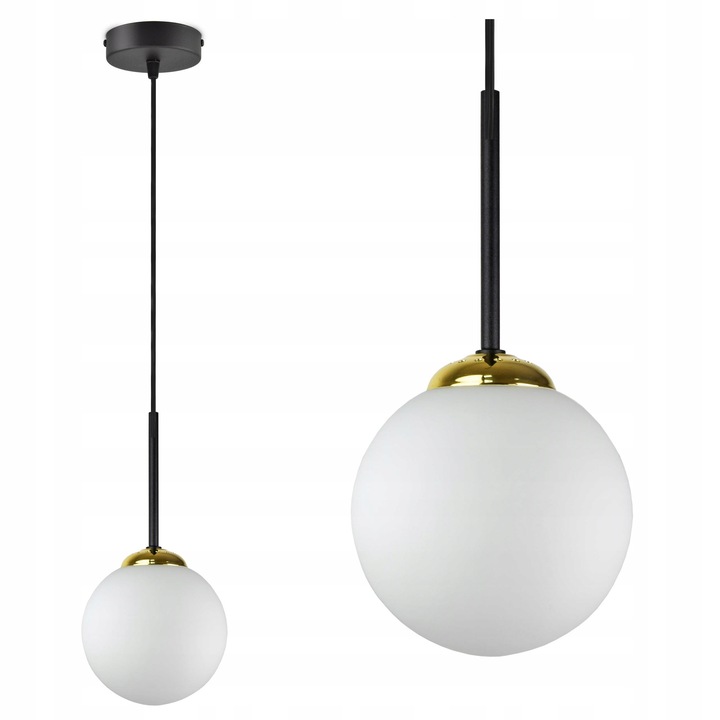 Lustru pendul Luxolar, negru cu auriu, abajur alb, dimensiuni ajustabile