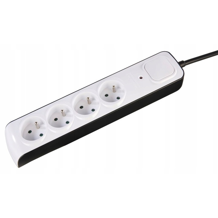 Prelungitor Hama Premium 4 gniazde, protectie impotriva supratensiunii, 3m, alb + negru