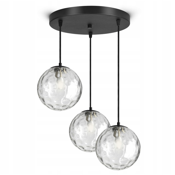 Lustru cu abajur din sticla, Luxolar, model TEXTURE, negru mat, 15cm, inaltime reglabila pana la 80cm, set complet