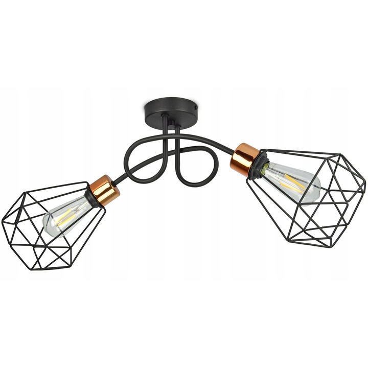 Lampa suspendata Luxolar, model Diament, neagra cu elemente cupru, 20x20cm, pentru camere de 6-9 m2