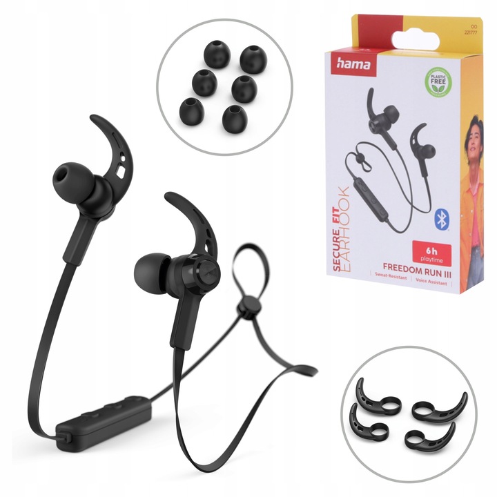 Casti in-ear Hama Freedom Run II, microfon, negru, sport, Bluetooth, 10 mm, 14.5 g