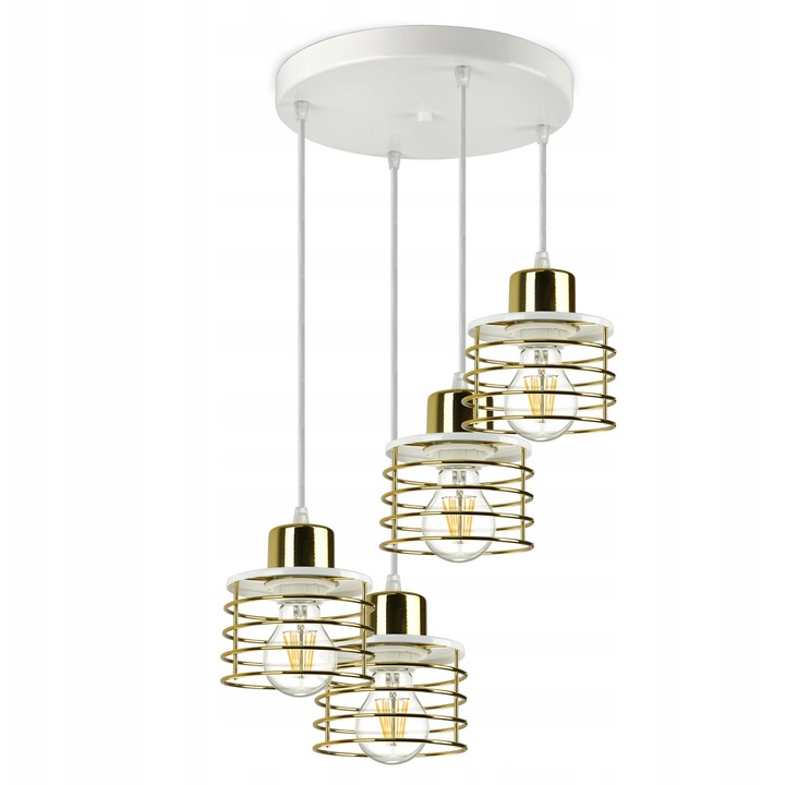 Lampa suspendata GLAMOUR, alb cu detalii aurii, 12x9cm, set complet